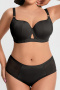 sexy plus size slight stretch gather breathable padded bras sets_Black