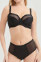 sexy plus size slight stretch mesh gather with underwire bras sets_Black