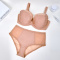 sexy plus size slight stretch mesh gather with underwire bras sets_Black_Nude