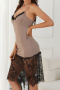 new slight stretch 3-color patchwork lace suspender mini dress sleepwear_Rose Red_Khaki