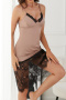 new slight stretch 3-color patchwork lace suspender mini dress sleepwear_Rose Red_Khaki _Dusty Pink