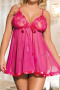 sexy plus size slight stretch embroidery decor babydoll(asia size,with thong)_White_Magenta