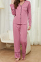 stylish comfortable non-stretch two colors v-neck two-piece loungewear_Black_Pink