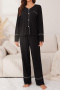 stylish comfortable non-stretch two colors v-neck two-piece loungewear_Black