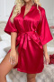 sexy non-stretch solid color imitation silk loose with belt nightgown_Black_Red