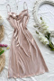 sexy non-stretch solid color sling high slit imitation silk mini dress sleepwear_Black_Pink_Red_Green_Dark Blue_Champagne