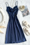 sexy non-stretch solid color sling high slit imitation silk mini dress sleepwear_Black_Pink_Red_Green_Dark Blue