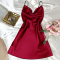 sexy non-stretch sling imitation silk backless butterfly mini dress sleepwear_Black_Pink_Red