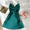sexy non-stretch sling imitation silk backless butterfly mini dress sleepwear_Black_Pink_Red_Green