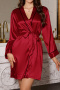 sexy non-stretch imitation silk long-sleeved nightgown with belt_Pink_Red