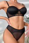 sexy stretch 3 colors mesh stitching padded underwire bra & panty set_Black