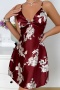 sexy non-stretch satin floral print mini dress sleepwear_Gray_Rose Red