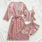 sexy non-stretch printing imitation silk three piece set with belt_Black_Pink