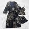 sexy non-stretch printing imitation silk three piece set with belt_Black