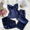 sexy non-stretch solid color imitation silk three piece set sleepwear_Black_Pink_Red_Dark Blue