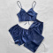 sexy non-stretch thin imitation silk solid color three-piece set sleepwear_Black_Red_Dark Blue