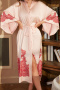 non-stretch 3 colors imitation silk with belt contrast color nightgown_Pink
