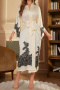 non-stretch 3 colors imitation silk with belt contrast color nightgown_Pink_Beige