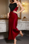 non-stretch imitation silk heart lace sling sleepwear(size run small)_Black_White_Rose Red