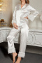 non-stretch imitation silk lace trim pants sets sleepwear(size run small)_Black_White