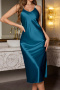 sexy non-stretch 3 colors imitation silk sleepwear(size run small)_Black_Blue