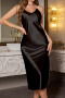 sexy non-stretch 3 colors imitation silk sleepwear(size run small)_Black