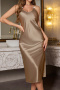sexy non-stretch 3 colors imitation silk sleepwear(size run small)_Black_Blue_Khaki