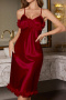 sexy non-stretch lace trim imitation silk sling sleepwear(size run small)_Black_White_Rose Red