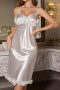 sexy non-stretch lace trim imitation silk sling sleepwear(size run small)_Black_White