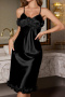 sexy non-stretch lace trim imitation silk sling sleepwear(size run small)_Black