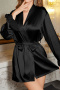 non-stretch 3 colors feather decor with belt nightgown(asia size)_Black