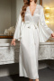 non-stretch lace trim with belt imitation silk nightgown(asia size)_Black_White