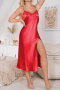 non-stretch imitation silk lace trim v-neck sleepwear(size run small)_Rose Red