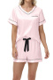 plus size non-stretch 4 colors v-neck contrast color sleepwear_Black_Pink