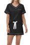plus size non-stretch 4 colors v-neck contrast color sleepwear_Black