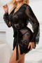 sexy plus size stretch see-through lace sleepwear(with belt&thong,aisa size)_Black