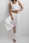 casual non-stretch solid color crop vest pants set loungewear_Black_White