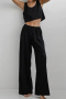 casual non-stretch solid color crop vest pants set loungewear_Black