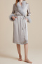 non-stretch feather decor with belt nightgown(size run small)_Black_Gray