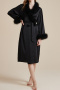 non-stretch feather decor with belt nightgown(size run small)_Black