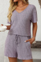 casual slight stretch 6-colors ribbed knit short-sleeved shorts set loungewear_Dark Gray_Green_Sky Blue_Light Purple