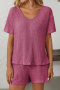 casual slight stretch 6-colors ribbed knit short-sleeved shorts set loungewear_Dark Gray_Green_Sky Blue_Light Purple_Darkviolet