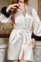 non-stretch imitation silk contrast color with belt nightgown(size run small)_Black_White