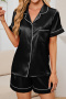 casual plus-size non-stretch satin short-sleeved blouse shorts sets sleepwear_Black
