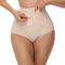 new plus size stretch solid color high waist tummy control shapewear briefs_Black_Beige
