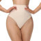 new plus size stretch solid high waist tummy control no trace shapewear thongs_Black_Beige