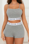 casual slight stretch sling crop vest shorts set sleepwear_Black_Gray
