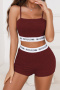 casual slight stretch sling crop vest shorts set sleepwear_Black_Gray_Rose Red