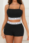 casual slight stretch sling crop vest shorts set sleepwear_Black