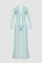 sexy plus size slight stretch solid see-through lace robe with thong sleepwear_Aqua Green